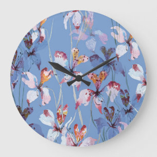 Reloj Redondo Grande Elegancia de orquídeas salvajes: lujo acuarela