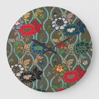 Reloj Redondo Grande Elegancia develada: Patrón floral vintage japonés