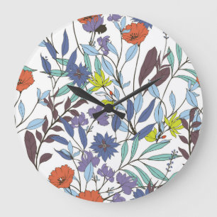 Reloj Redondo Grande Elegancia Floral, Antecedentes Vintage Abstracto.