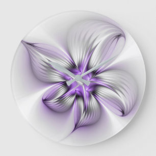 Reloj Redondo Grande Elegancia floral moderna arte abstracto violeta fr