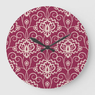 Reloj Redondo Grande Elegancia floral: Patrón de encaje rojo