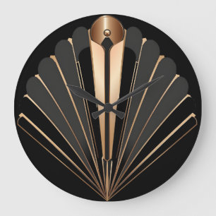 Reloj Redondo Grande Elegancia geométrica de abanico dorado Art Deco
