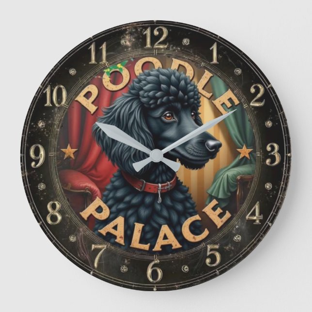 Reloj Redondo Grande Elegant Black Poodle Dog (Anverso)