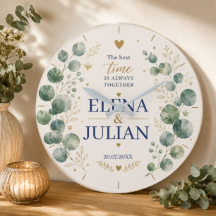Reloj Redondo Grande Elegant Blue Eucalyptus Wedding
