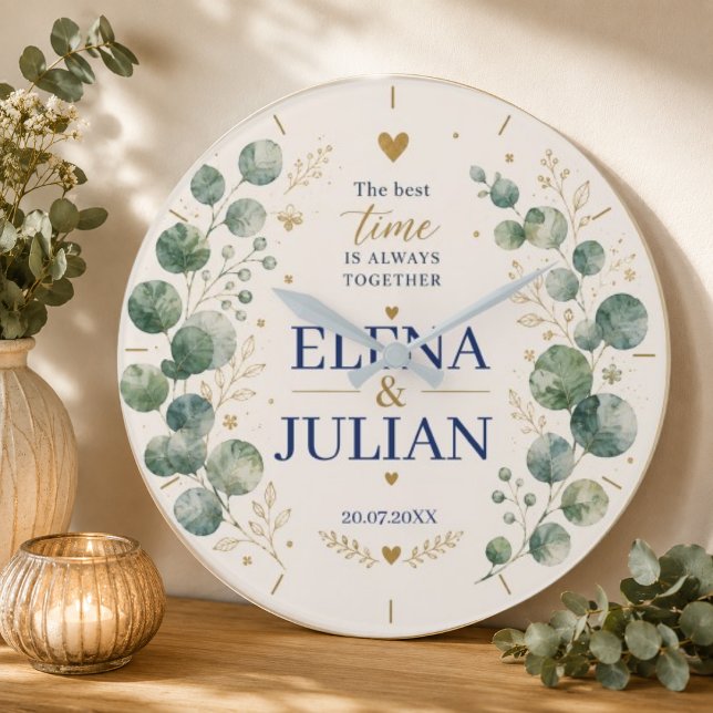 Reloj Redondo Grande Elegant Blue Eucalyptus Wedding (Subido por el creador)