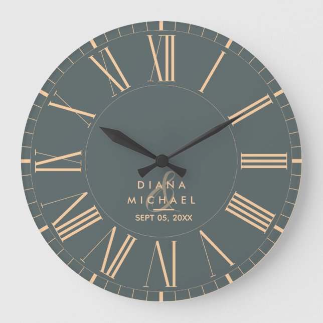 Reloj Redondo Grande Elegant Classic Roman Numerals Typography Wedding (Anverso)