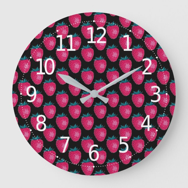 Reloj Redondo Grande Elegant Colorful Strawberries Fruit Pattern | (Anverso)