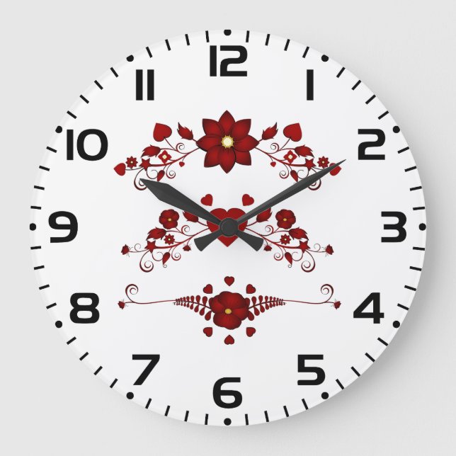 Reloj Redondo Grande Elegant Deep Red Floral Flourish (Anverso)