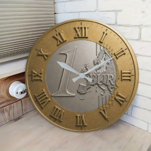 Reloj Redondo Grande Elegant Euro Coin European Currency Money