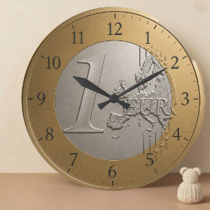 Reloj Redondo Grande Elegant Euro Coin Golden Metallic European Map Art