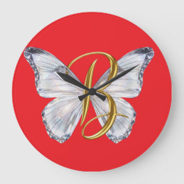 Reloj Redondo Grande Elegant Floral Butterfly Letter B - Artistic Monog