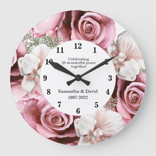 Reloj Redondo Grande Elegant Floral Wedding Anniversary  Gift   (Anverso)