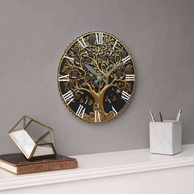 Reloj Redondo Grande Elegant Gold Engraved Tree  (Oficina)