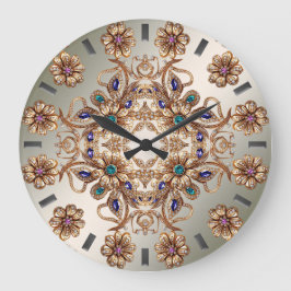 Reloj Redondo Grande Elegant Gold Jewel Flowers Wall Clock