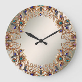 Reloj Redondo Grande Elegant Gold Jewel Flowers Wall Clock