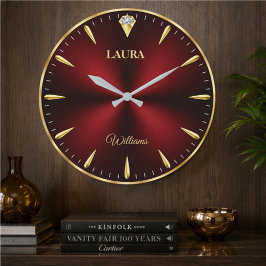 Reloj Redondo Grande Elegant Gold Minimalist Burgundy Luxury 