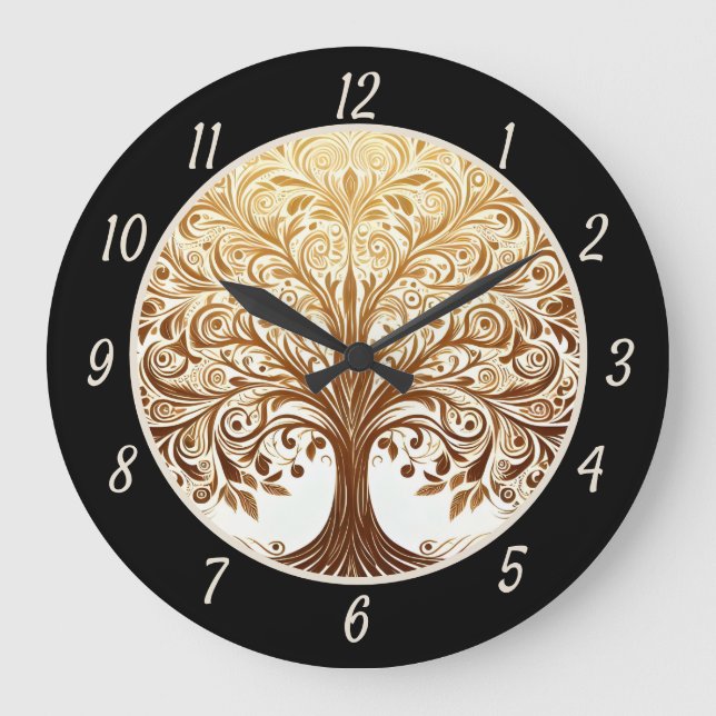 Reloj Redondo Grande Elegant Gold Tree of Life Spiritual Zen Yoga (Anverso)