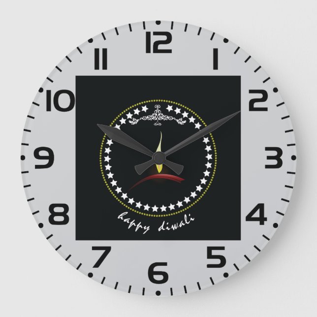 Reloj Redondo Grande Elegant Happy Diwali Diya Flame Star Wreath (Anverso)