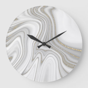 Reloj Redondo Grande Elegant liquid gold glitter marble pattern