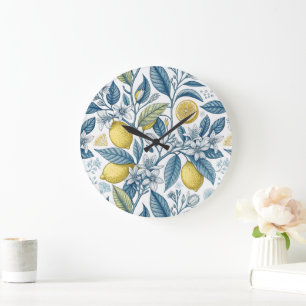 Reloj Redondo Grande Elegant Mediterranean Lemon Botanical Navy