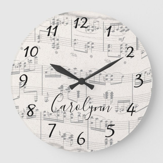 Reloj Redondo Grande Elegant Music Notes with Script Large Clock (Anverso)
