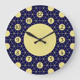 Reloj Redondo Grande Elegant Navy and Gold Geometric Tile Pattern