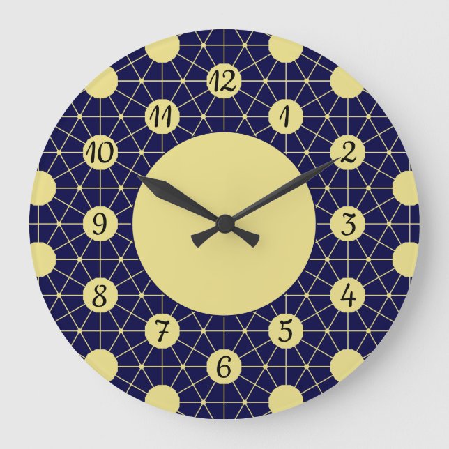 Reloj Redondo Grande Elegant Navy and Gold Geometric Tile Pattern (Anverso)