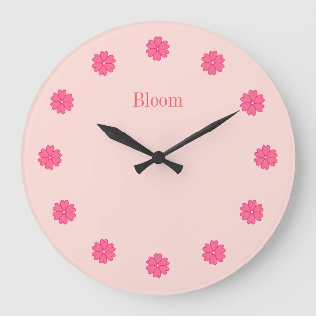 Reloj Redondo Grande Elegant Pink Flowers Wall Clock (Anverso)