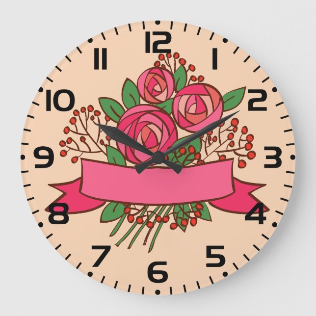 Reloj Redondo Grande Elegant Pink Rose Floral Bouquet (Anverso)