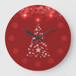 Reloj Redondo Grande Elegant Red Bokeh Christmas Tree Wall Clock