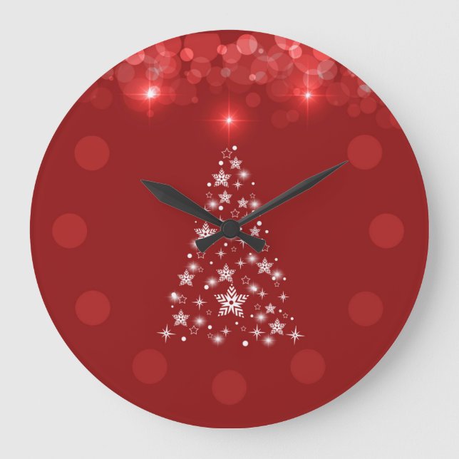 Reloj Redondo Grande Elegant Red Bokeh Christmas Tree Wall Clock (Anverso)