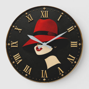 Reloj Redondo Grande Elegant Red Hat Fashion Lady Modern Portrait