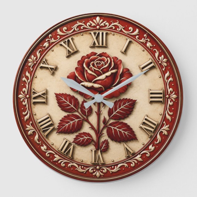 Reloj Redondo Grande Elegant Red Rose (Anverso)