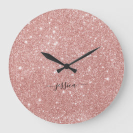 Reloj Redondo Grande Elegant rose gold glitter script name  
