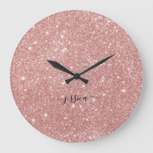 Reloj Redondo Grande Elegant rose gold glitter script name