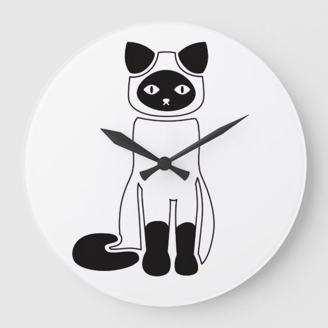 Reloj Redondo Grande Elegant Siamese Cat Clock – Minimalist Cat Art (Anverso)