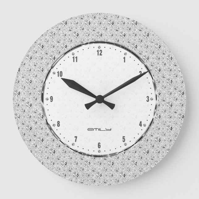Reloj Redondo Grande Elegant White FauxGlitter And Sparkles Large Clock (Anverso)