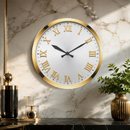 Reloj Redondo Grande  Elegant White & Gold Luxury 