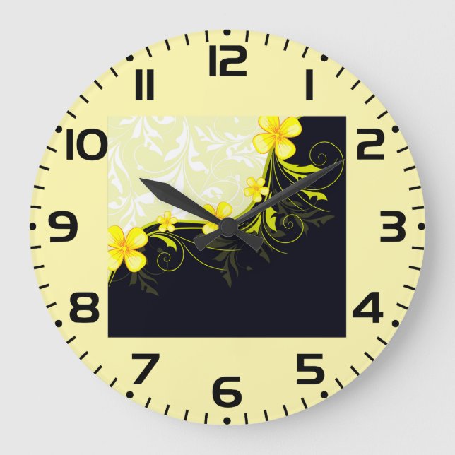Reloj Redondo Grande Elegant Yellow Floral Damask (Anverso)
