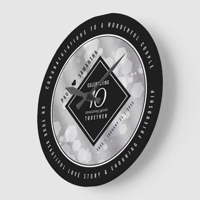 Reloj Redondo Grande Elegante 10° Aniversario del Boda Tin (Ángulo)