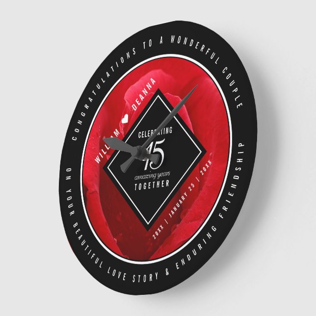 Reloj Redondo Grande Elegante 15º Rosa de aniversario Boda