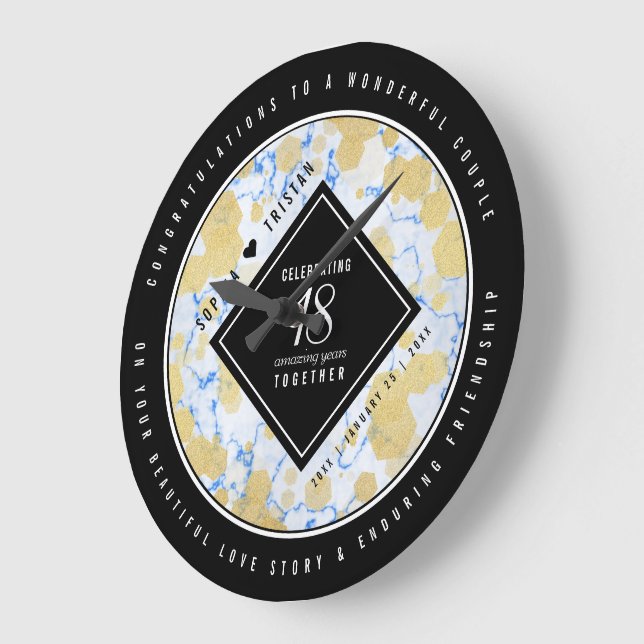 Reloj Redondo Grande Elegante 18º aniversario de Boda porcelano (Ángulo)