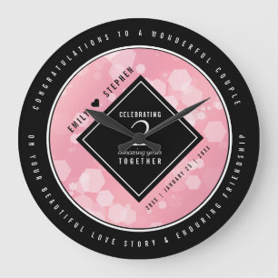 Reloj Redondo Grande Elegante 2º Rosa Aniversario del Boda del Cuartz