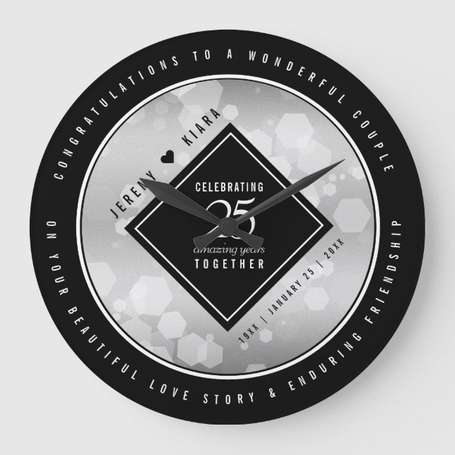 Reloj Redondo Grande Elegante 25° aniversario Boda de Plata (Anverso)