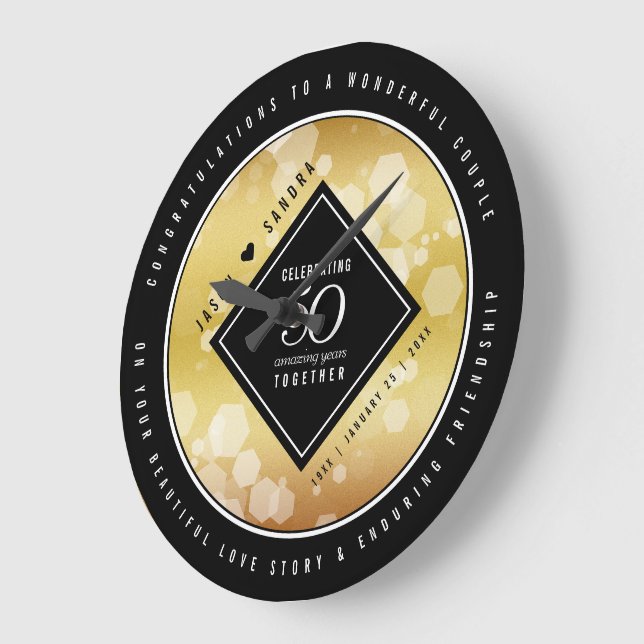 Reloj Redondo Grande Elegante 50° Aniversario del Boda de Oro (Ángulo)