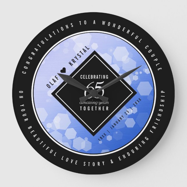 Reloj Redondo Grande Elegante 65º Aniversario del Boda de Zafiro Azul (Anverso)