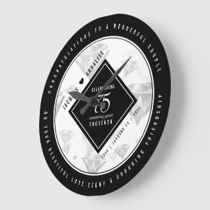 Reloj Redondo Grande Elegante 75° Aniversario del Boda del Diamante