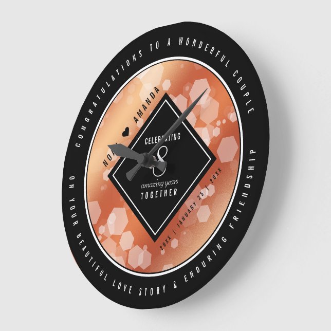 Reloj Redondo Grande Elegante 8° Aniversario del Boda de Bronce (Ángulo)