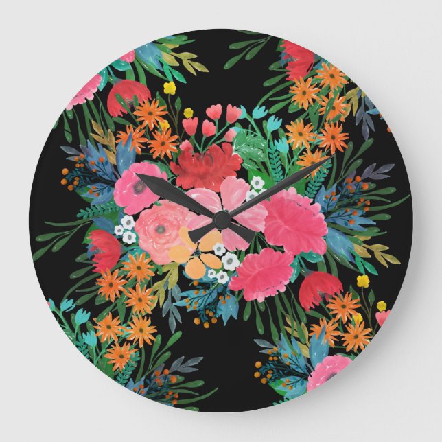 Reloj Redondo Grande Elegante acuarela rosa Floral Bouquet Diseño (Anverso)
