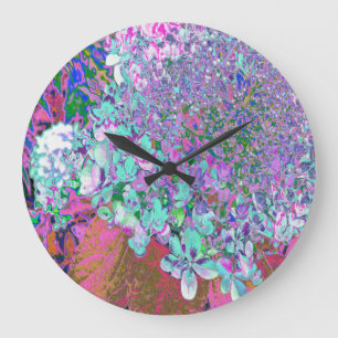 Reloj Redondo Grande Elegante Aqua y Purple Limelight Hydrangea Detalle